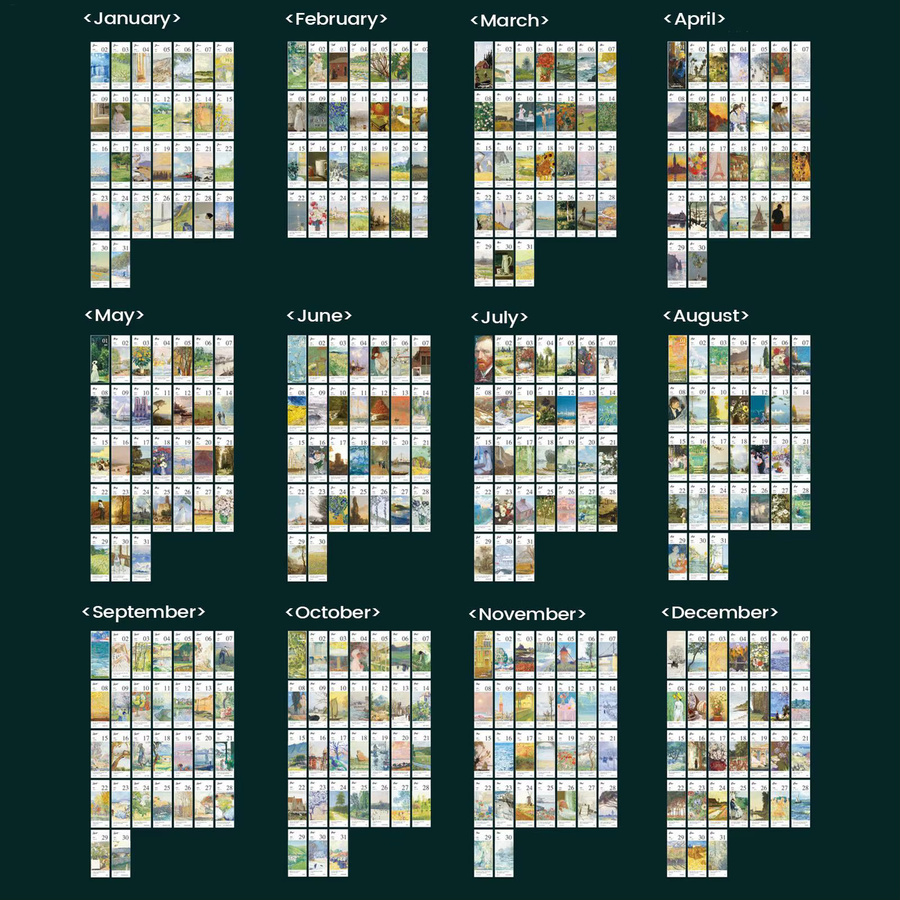 2026 Ölgemälde-Tischkalender mit Ständer, monatlicher Kunstkalender in Blau für Zuhause und Büro - Bild 3