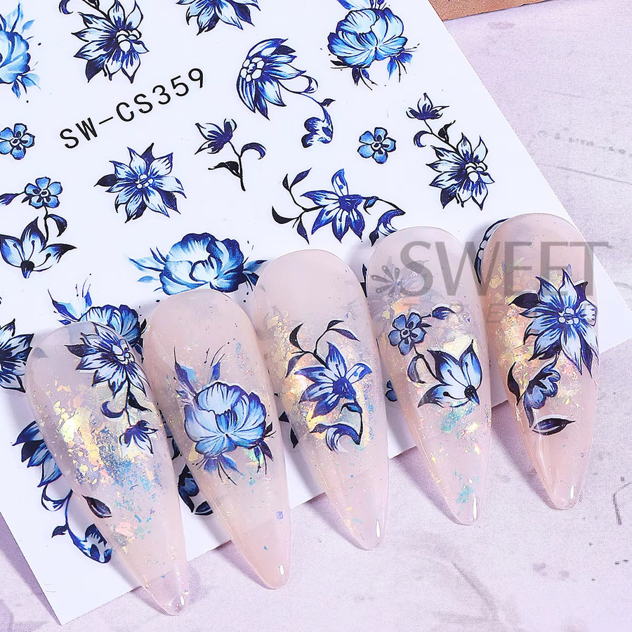 Sweet Trend Nagelaufkleber Porzellandesign, 3 Stück, Blau-Weiß - Bild 5