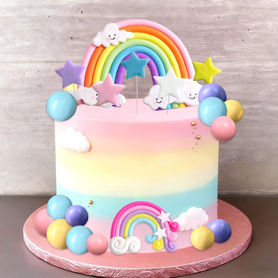 LaVenty 27-teiliges Regenbogen-Kuchendekor Set in Rosa und Mehrfarbig für Einhorn-Kuchen, Geburtstag und Babyparty - Bild 1