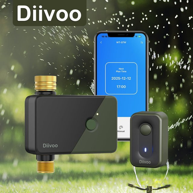 Diivoo WLAN-Bewässerungstimer für 1 Zone, intelligenter programmierbarer automatischer Bewässerungscontroller für deinen Garten und Rasen, Schwarz - Bild 1