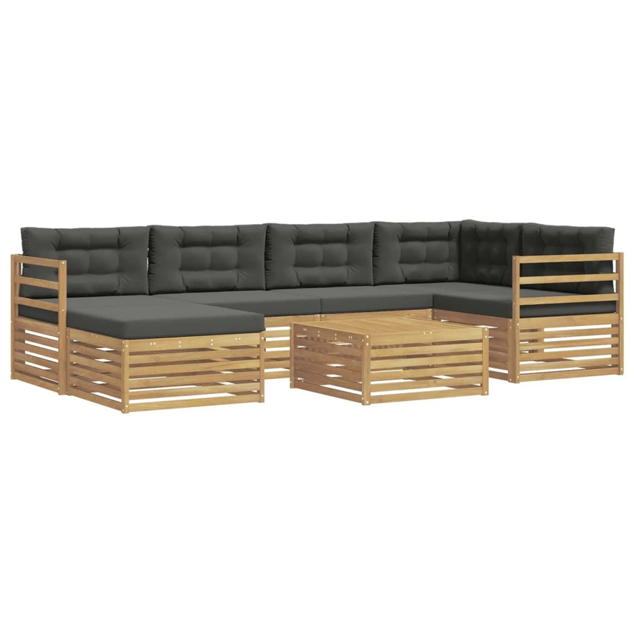 vidaXL Outdoor-Sofagarnitur 7-teilig in L-Form aus Akazienholz mit Kissen in Anthrazit und Weiß - Bild 2