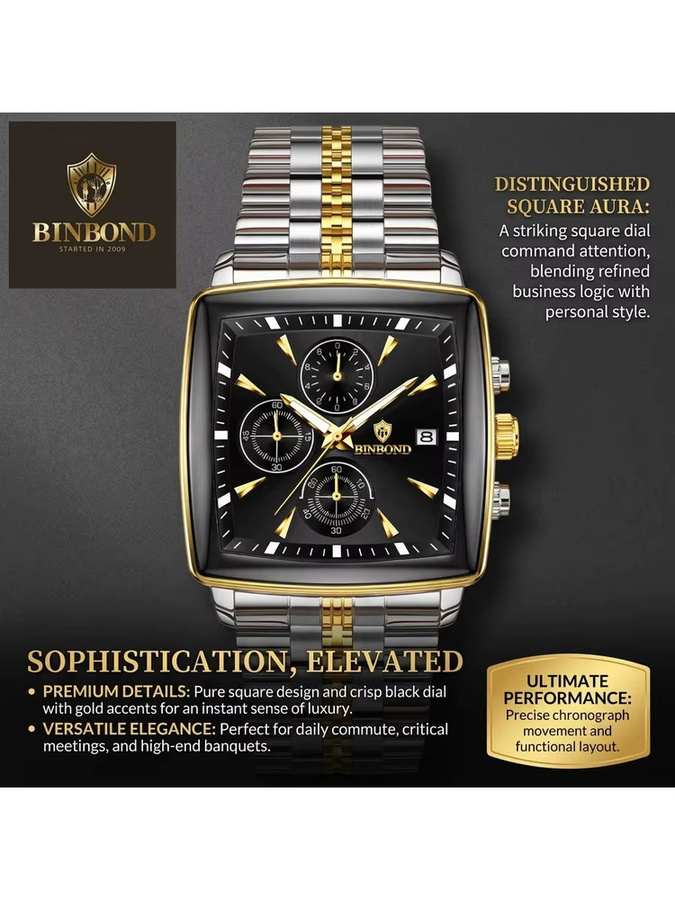 BINBOND Chronograph, Armbanduhr, Edelstahl, Bicolor, Blau, Herren - Bild 6