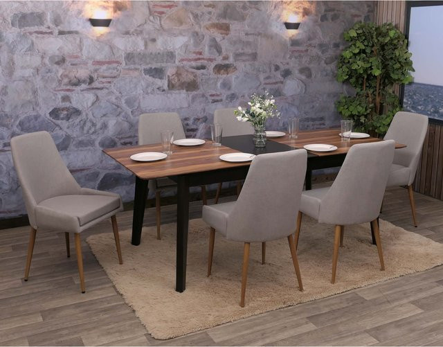 6er-Set MCW Esszimmerstühle O27 im 50er Jahre Design aus Metall und Stoff in Hellgrau - Bild 1