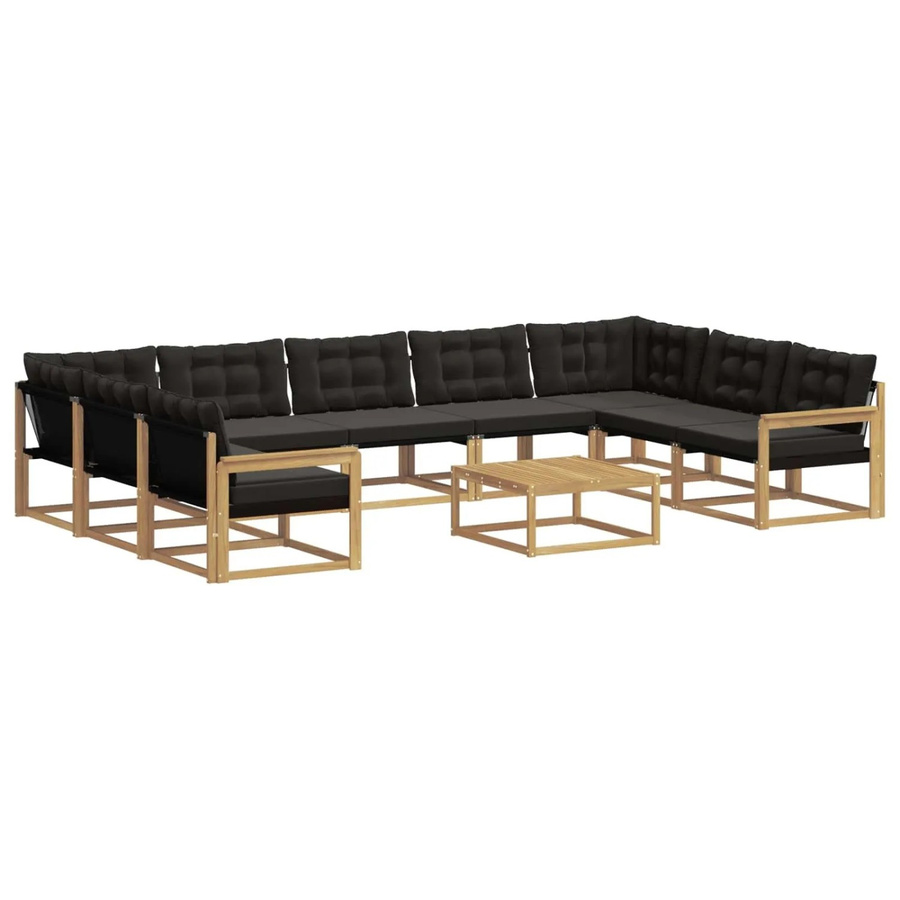 vidaXL Outdoor-Sofagarnitur in U-Form aus massivem Akazienholz mit Textilene-Bezug und Kissen, 10-teilig, Weiß-Schwarz - Bild 2