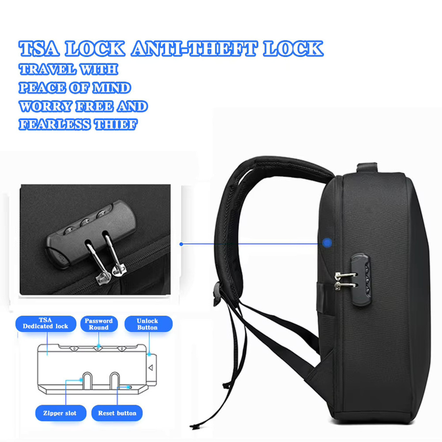 PEAKINBAGS Herren-Rucksack in Schwarz mit USB-C-Ladeanschluss, Diebstahlschutz und wasserdichtem Hartschalenfach für Laptops - Bild 5
