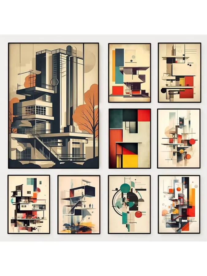 Potdemiel Bauhaus Architektur Skizze Poster als minimalistische geometrische Leinwandmalerei für dein Wohnzimmer - Bild 3