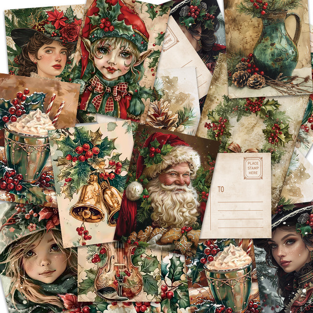 32 Stück Vintage-Weihnachtspostkarten in Multicolor aus Papier für Erwachsene - Bild 1