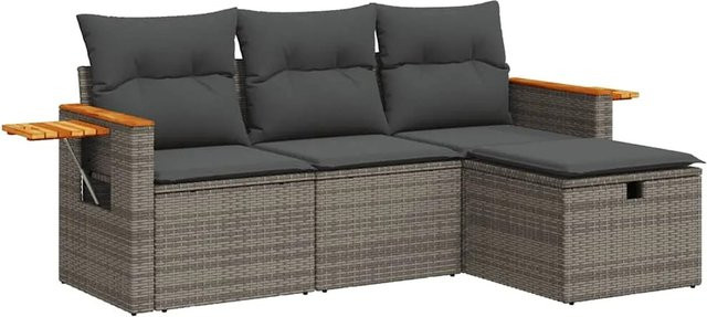 vidaXL 4-teilige Garten-Sofagarnitur aus Polyrattan mit Kissen in Grau - Bild 1