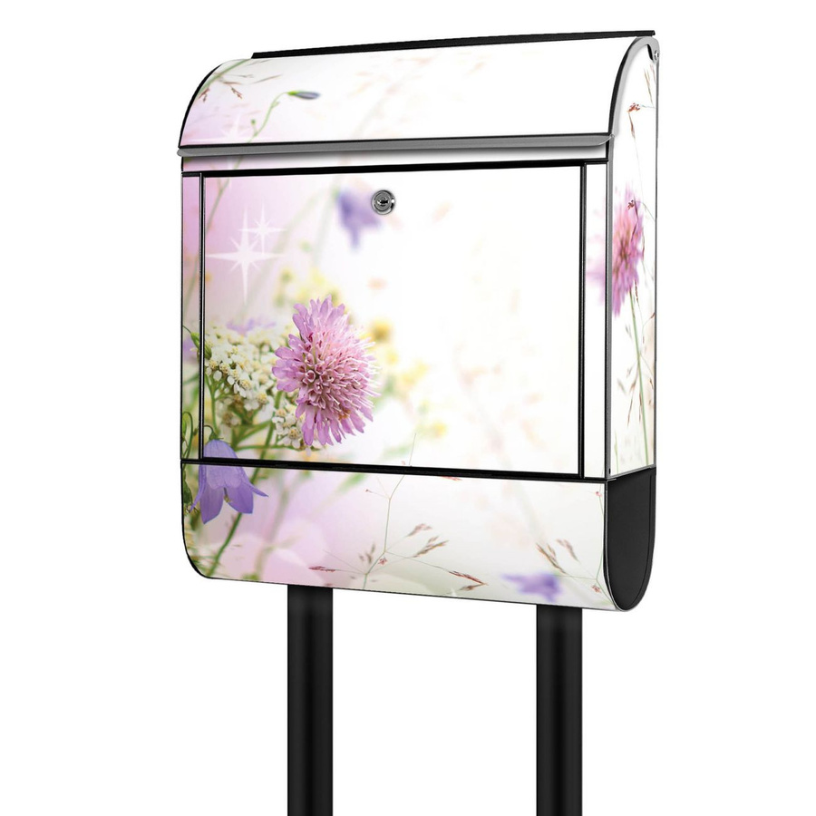 Banjado großer Standbriefkasten mit Motiv Glitzernde Wiese und Zeitungsfach in Schwarz und Multicolour aus Stahl - Bild 1