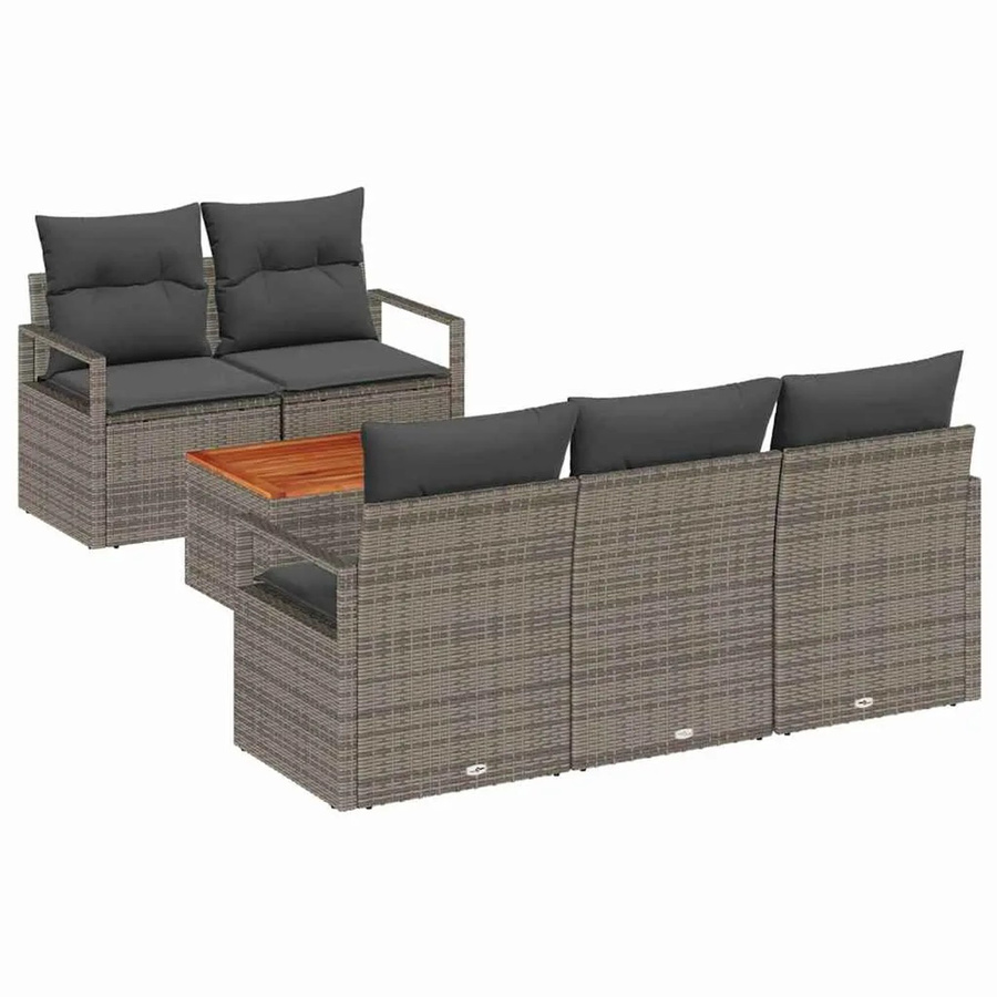 vidaXL Garten-Sofa-Set 6-teilig in Grau mit Polstern, PE-Rattan und pulverbeschichtetem Stahl sowie Akazienholz - Bild 2