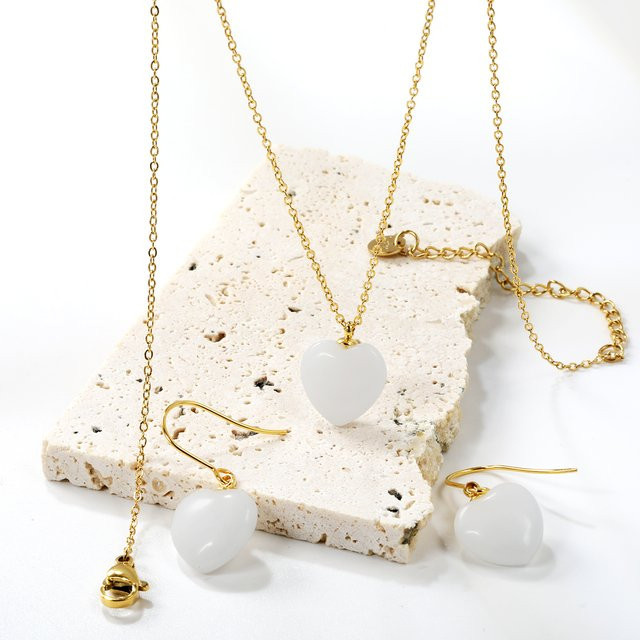 LUXUSTEEL Schmuckset Halskette und Ohrringe, Herzform, Gold, Kinder - Bild 1
