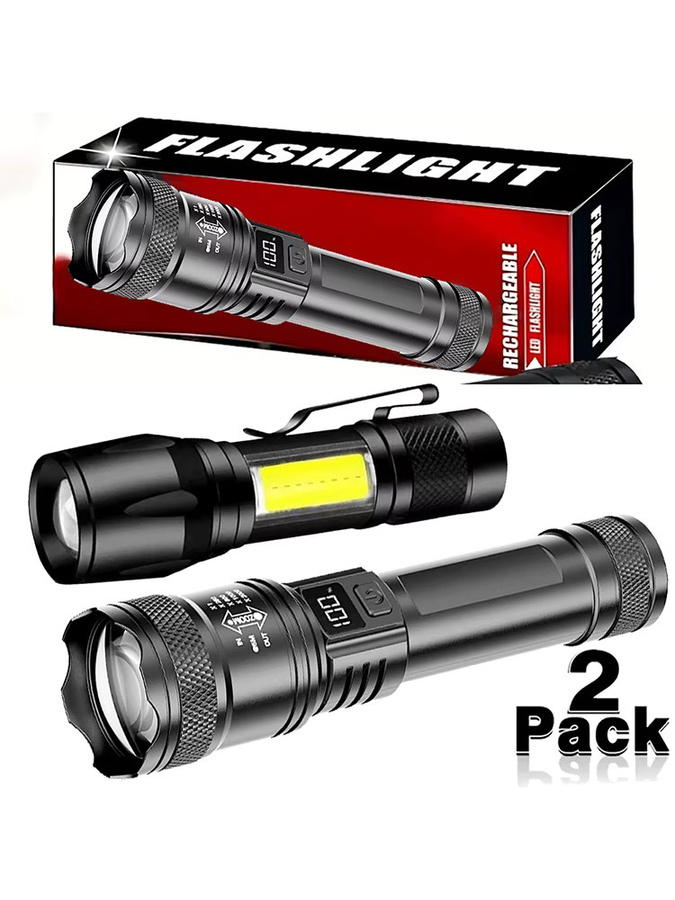 KDULIT LED-Handtaschenlampe in Schwarz, wiederaufladbare Aluminium-Taschenlampe mit ZoomLight und COB-Licht für Outdoor, Camping und Notfälle - Bild 6