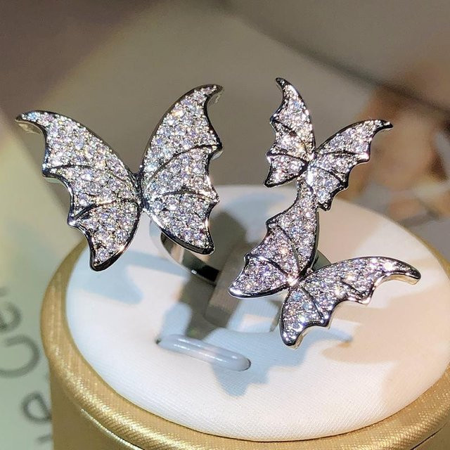 YIRAN Jewelry Öffnungsring, Sterlingkupfer, Weißer Zirkon, Drei Schmetterlinge, Damen - Bild 1