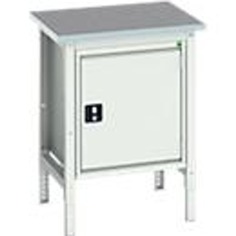 Kastenwerkbank Bott verso mit Linoleum-Platte, 1 Tür und 1 Ablageboden, Lichtgrau, B/T/H: 70 x 60 x 78-93 cm - Bild 2