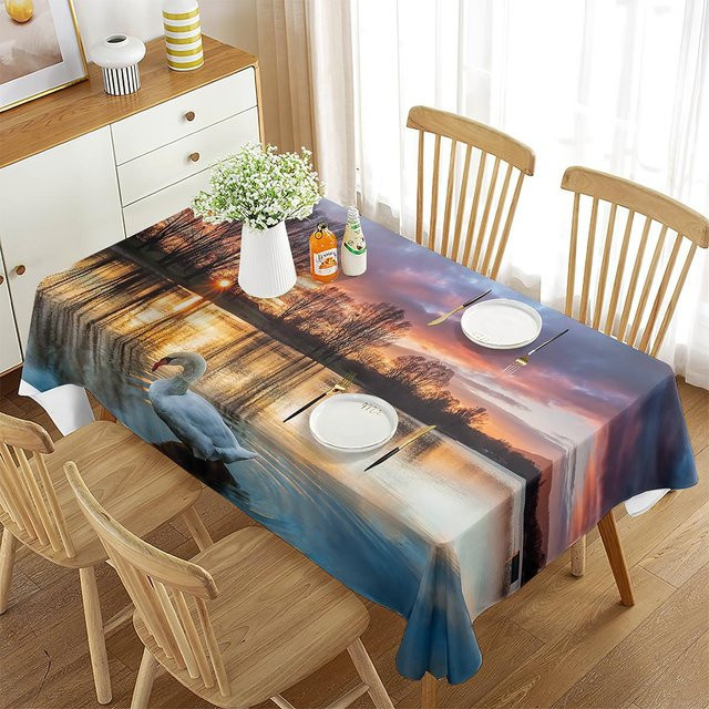 Elegante rechteckige Tischdecke mit Schwanen-Motiv von JMG Household Supplies, fleckenabweisend und waschbar, Mehrfarbig, B x T: 85 x 85 cm - Bild 1
