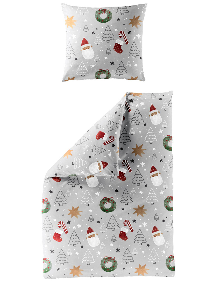 Bierbaum Biber Bettwäsche Weihnachten Sterne und Zuckerstange Silber Grau, B/H: 155 x 220 cm mit Kissenbezug 80 x 80 cm - Bild 1