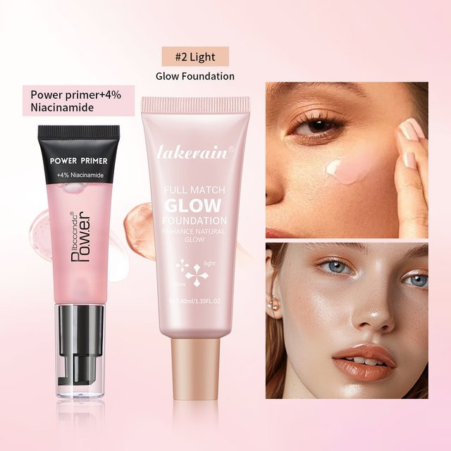 Fase Cosmetics Powder Grip Primer Gel & Glow Foundation Make-up-Set, glänzend - Bild 1