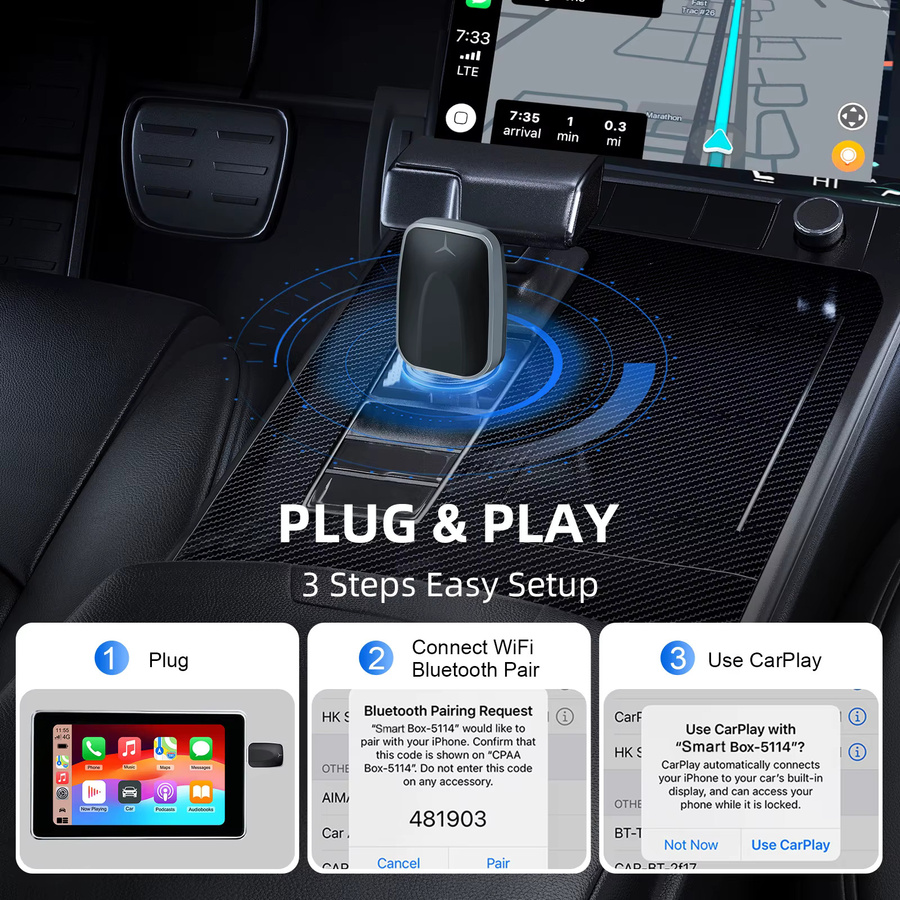 EzoneTronics 2 in 1 Kabelloser CarPlay und Android Auto Adapter in Schwarz für werkseitig verkabelte Fahrzeuge - Bild 2