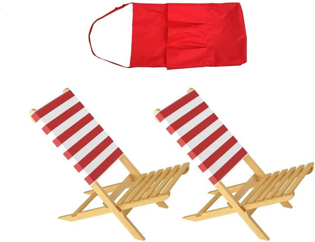 Erst-Holz Doppelpack Klappstühle aus Buchenholz mit rot-weiß gestreiftem Stoffbezug inklusive Tragetasche - Bild 1