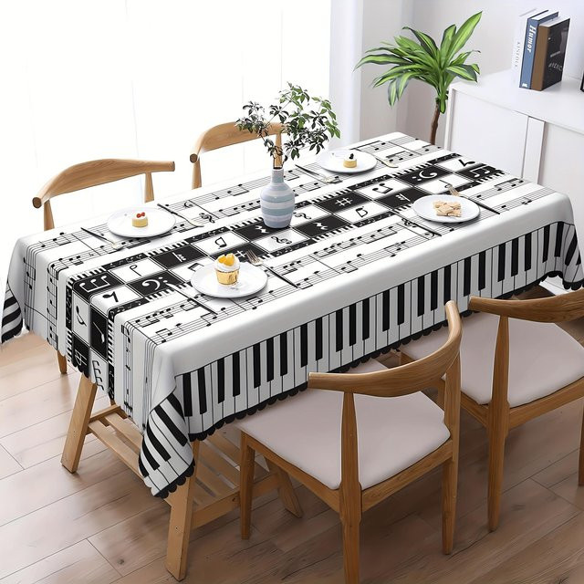 Waschbare rechteckige Tischdecke mit Klavier-Noten-Druck von JMG Household Supplies, Farbe: Weiß, B/T: 140 x 180 cm - Bild 1