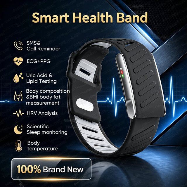 GUHUAVMI Gesundheits-Smart-Armband ohne Bildschirm in Schwarz mit EKG, PPG, Blutdruck-, Herzfrequenz- und Schlafüberwachung sowie Fitness-Tracker für Männer und Frauen - Bild 1