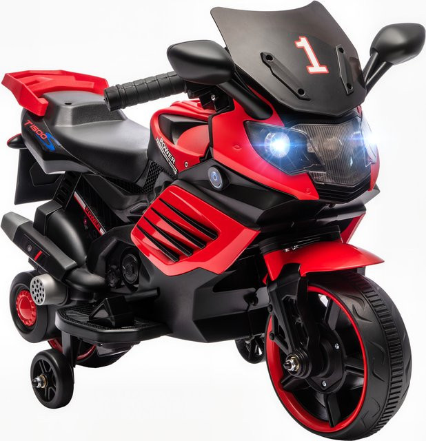 AIYAPLAY Elektrisches Kinder-Motorrad 6V, mit Stützrädern, Musik, Scheinwerfer, Rot, ab 1,5 Jahre - Bild 1