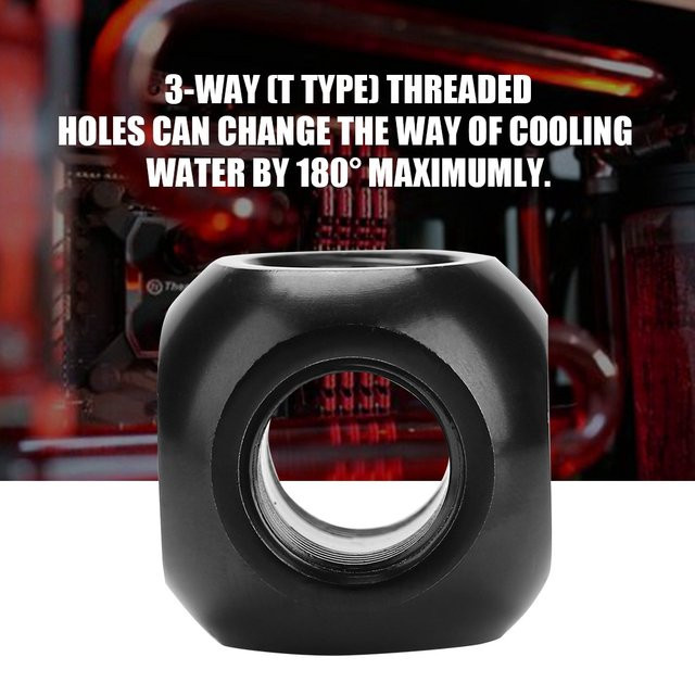 VBESTLIFE 3-Wege-Messing-Adapter für Computer-Wasserkühlung mit G1/4-Gewinde und sphärischem Anschluss, Schwarz - Bild 1