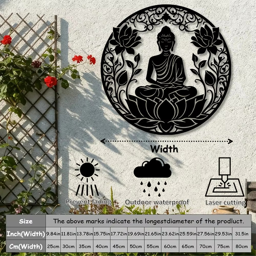 CIFBUY Buddha Lotus Mandala Metall-Wandkunst in Schwarz, runde florale Eisenskulptur für deinen Meditationsraum - Bild 2