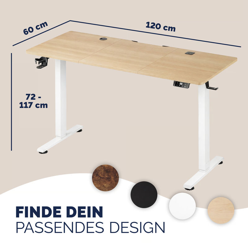 CASARIA Höhenverstellbarer Schreibtisch mit elektrischem Motor in Beige, B/T/H: 120 x 60 x 72-117 cm - Bild 2