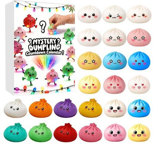 Vogue Wardrobe Knödel Quetschspielzeug Adventskalender, Cartoon Gedämpftes Brötchen Stressabbau Fidget Spielzeug, 24 Tage Countdown Box - Bild 1