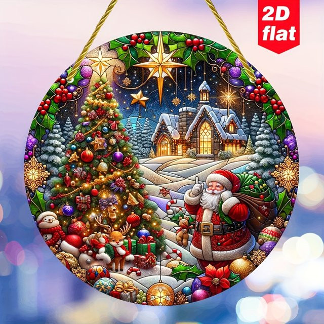 Potdemiel Sonnenfänger mit Weihnachtsthema aus Acryl in Multicolor als dekoratives Buntglas-Kunstschild zum Aufhängen - Bild 1