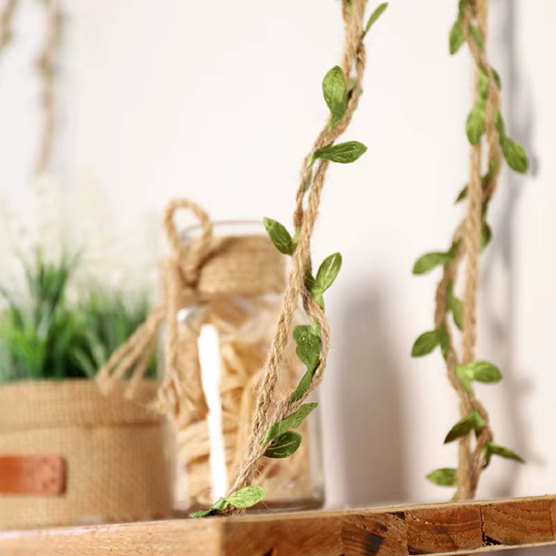 ZQNYCY Sackleinenblattband mit grünen Blättern und Hanfseil, 10 Meter Dekoband aus Jute für DIY-Dekorationen, Hochzeiten und Geschenke - Bild 3