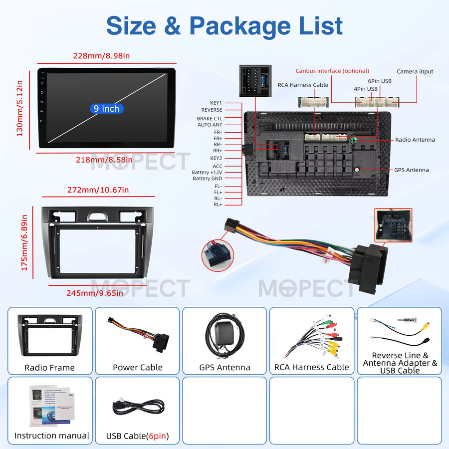 MOPECT 9-Zoll-Autoradio für Ford Fiesta Mk5 2002-2008 mit kabellosem CarPlay, WiFi, Bluetooth, GPS-Navigation, DAB und AHD, 4+64GB, Schwarz - Bild 5
