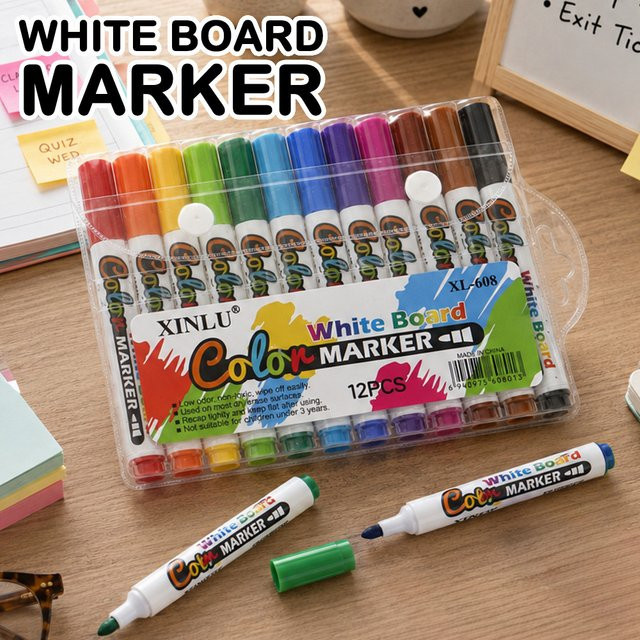 Set mit 12 Whiteboard-Markern in Multicolour, abwischbare Bullet-Stifte für Schule, Büro und Klassenzimmer - Bild 1