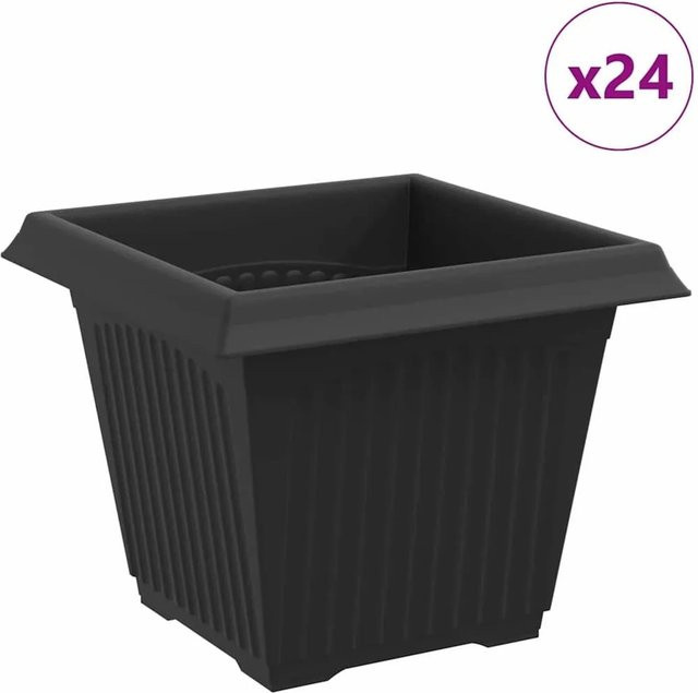 vidaXL Set quadratische Blumentöpfe aus Kunststoff, 24 Stück, Schwarz, B/T/H: 20 x 20 x 16 cm - Bild 1