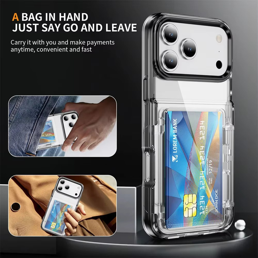 szHAIyu Stoßfeste Acryl-Handyhülle mit Kartenhalter und Ständer für iPhone 17 16 15 14 13 12 Pro Max, transparent - Bild 2