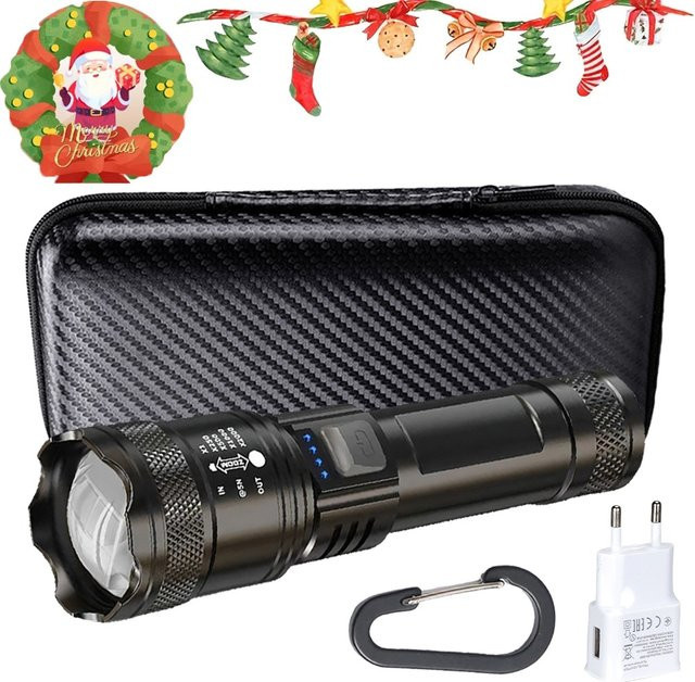 LONGRIVER LED-Taschenlampe aus Aluminium, wiederaufladbar via USB, wasserdicht und zoombar, Farbe: Schwarz - Bild 1