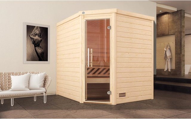Weka Ecksauna Turku 2 in Beige mit Glastür ohne Ofen B/H/T: 195 x 205 x 195 cm - Bild 1
