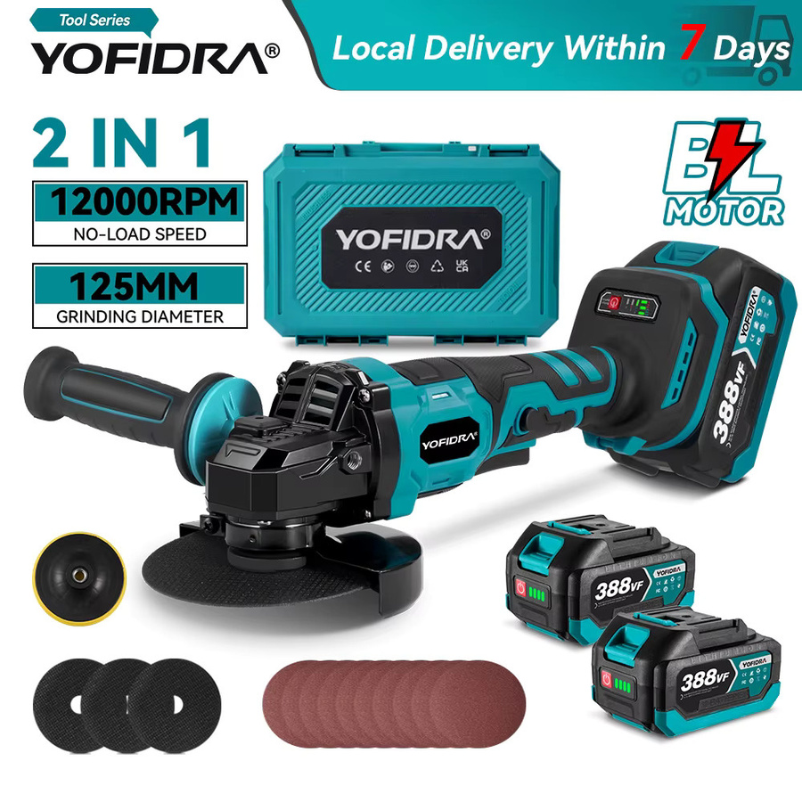 YOFIDRA 2-in-1 kabelloser bürstenloser elektrischer Winkelschleifer mit 3 Gängen und Poliermaschine, kompatibel mit Makita LXT Akku, Durchmesser: 125 mm - Bild 7