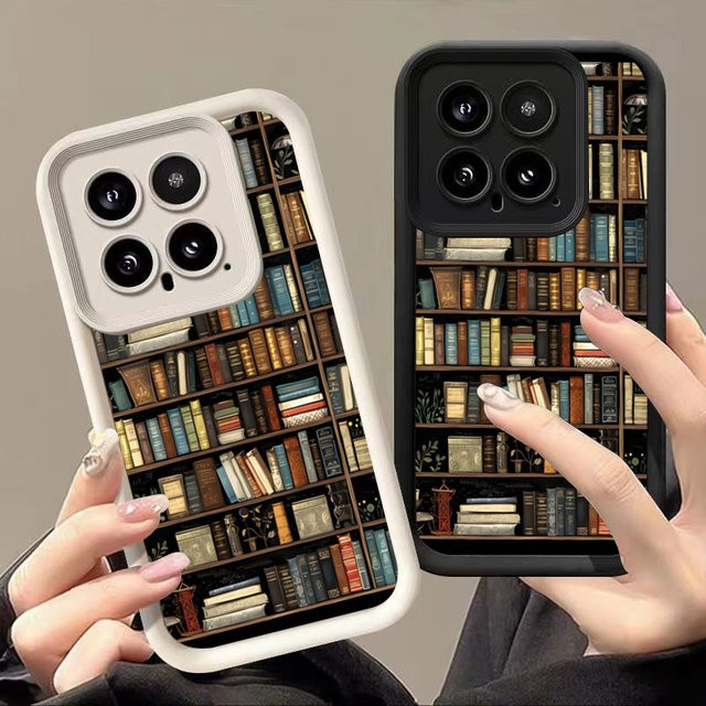Kreative Silikon Handyhülle im Bücherregal-Design für Xiaomi Poco F7 F6 F5 X7 X6 X5 X3 Pro sowie Mi 15 14 13 12 11 Lite 14T 13T 12T in Weiß - Bild 1