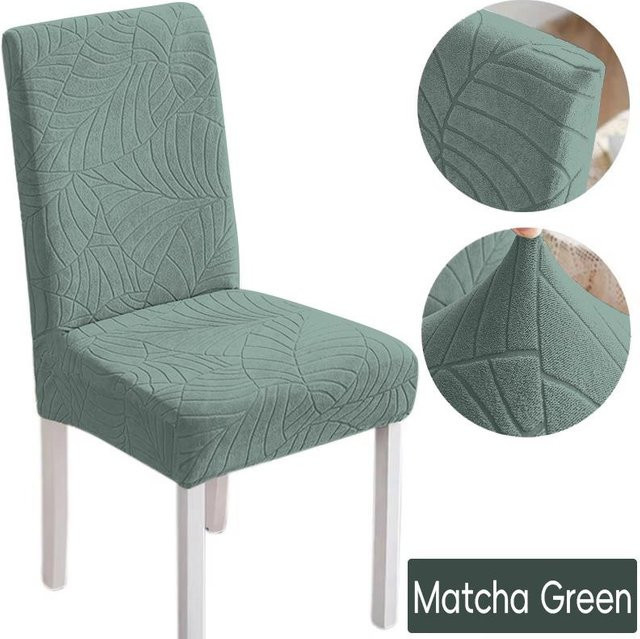 Genina Stuhlhussen Stretch Set für Esszimmerstühle, 4er Pack, Grün, wasserabweisend und pflegeleicht - Bild 1