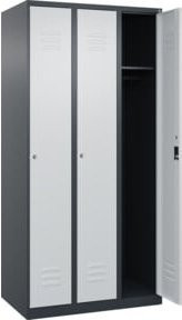 C+P Spind Classic PLUS Garderobenschrank mit 3 Abteilen in Anthrazitgrau und Lichtgrau, H x B x T: 185 x 90 x 50 cm, mit Zylinderschloss und 3 Garderobenhaken - Bild 1