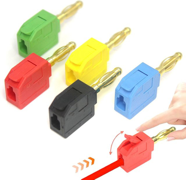 Mini-Schnellverbinder gelber Bananenstecker vergoldet 24 A lötfrei für 0,5–2,5 mm2 - Bild 1