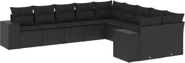 vidaXL 10-tlg. Garten-Sofagarnitur aus Polyrattan in Schwarz mit Sitzkissen und Rückenkissen inklusive Stauraum - Bild 1