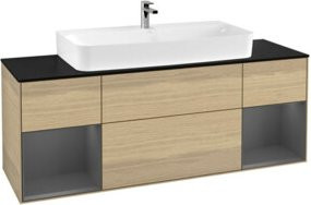 V&B Waschtischunterschrank Finion mit Wandbeleuchtung, Farbe Anthrazit, Eiche lackiert, Breite: 160 cm, Tiefe: 50,1 cm, Höhe: 50,1 cm - Bild 1