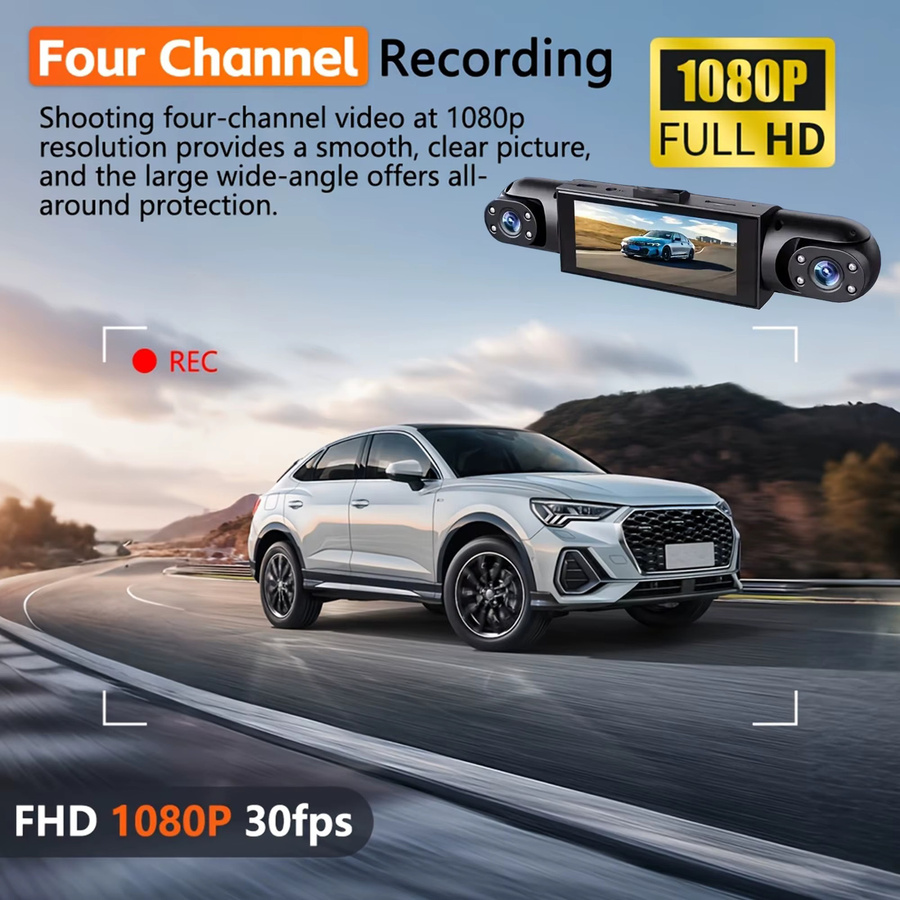 GMAIPOP 4-Kanal-Dashcam 360 Grad Auto-Videorekorder in Schwarz mit Nachtsicht, 24/7 Parküberwachung, G-Sensor und Schleifenaufzeichnung - Bild 4