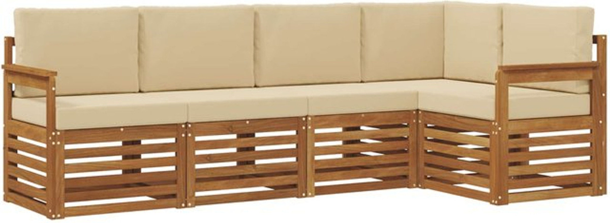 Wendbares Ecksofa Set mit 5 Kissen aus Akazie Massivholz in Natur und Beige von vidaxl - Bild 1