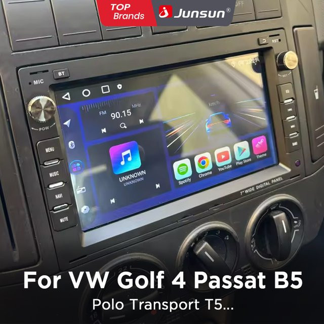 Junsun 7-Zoll Android Autoradio mit kabellosem CarPlay und Android Auto in Schwarz für VW Passat, Golf, Polo und Seat Modelle - Bild 1