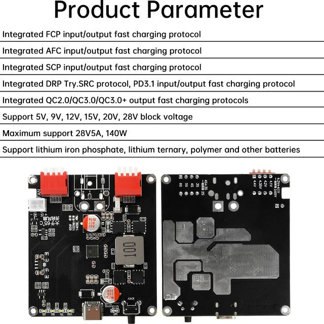 IP2366 Bidirektionales 140W BMS Ladegerät Modul für Lithium-Batterien USB-C zu DC in Schwarz - Bild 1