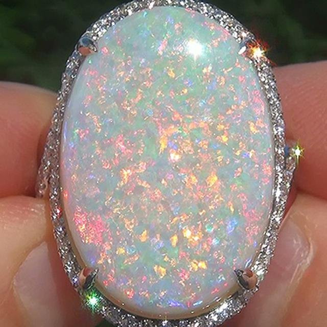 POMOiii Ring, Feueropal, Mondstein, Silber, Damen, Größe 10 - Bild 1
